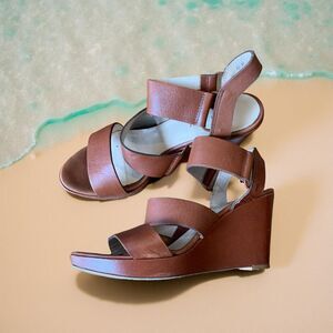 Sesto Meucci shoe wedge heel, leather, strappy, sandal, Italian made, platform
